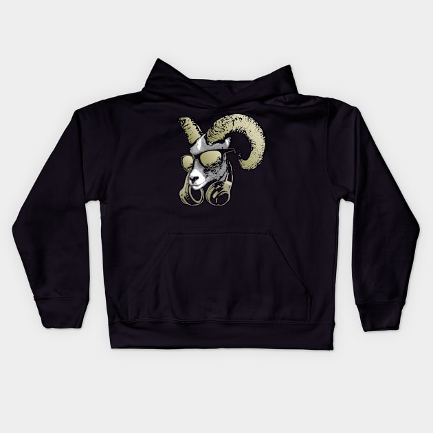 DJ Goat Bling Cool and Funny Music Animal with Headphones and Sunglasses Kids Hoodie by Nerd_art